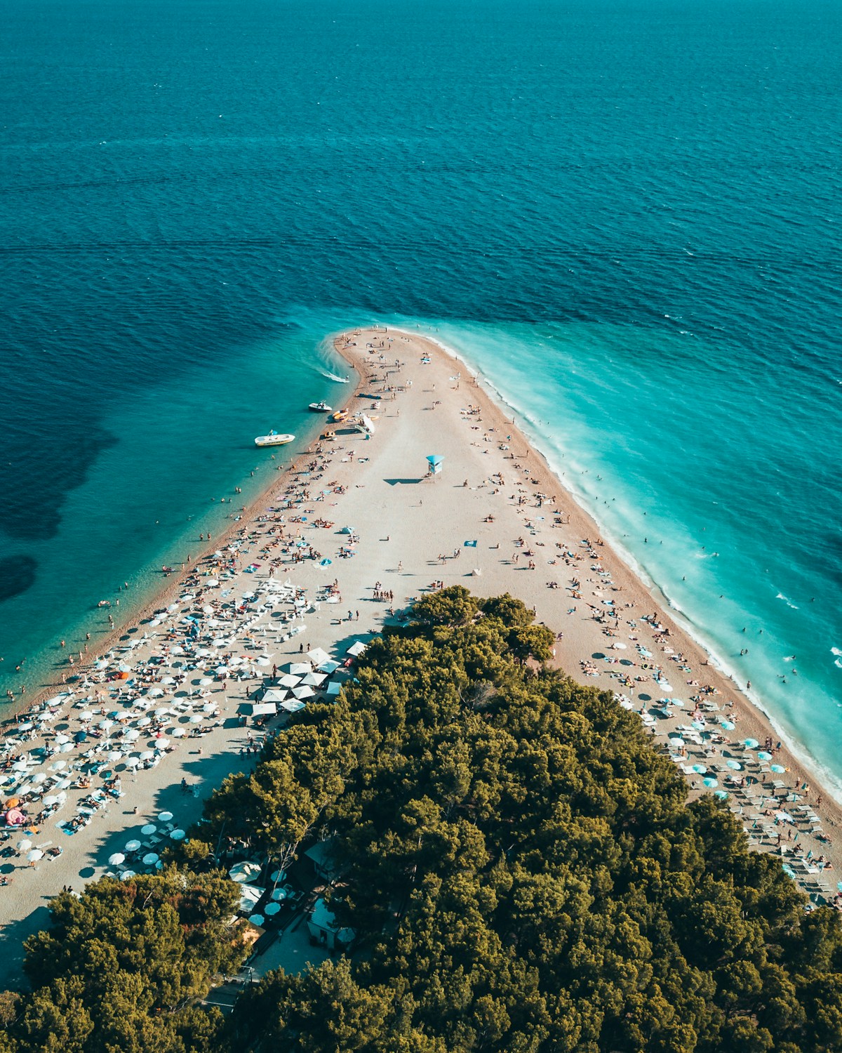 Zlatni Rat beach and Dalmatian islands from the air, Croatia